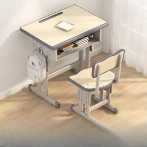 "Adaptable Height Water-resistant Lumber Kids Computer Desk with Chair, Gray/Rose/Lime Green Top, Storage, and Shelf"
