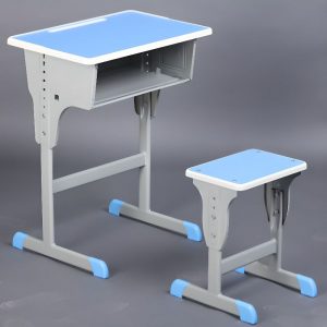 "Ergonomic Engineered Wood Adjustable Height Children Computer Desk in Cerulean with Chair, Storage and 1 Shelf"